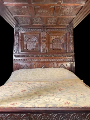 Rare Country House 17th Century Oak Full Poster Tester Bed